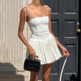 Pleated Corset Buckle Up Mini Dresses