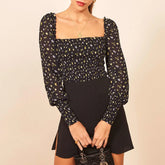 Pydshop Women Blouse Fashion Smocked Vintage Print Floral Top Women Summer Long Sleeve Chiffon Blouse Womens Tops And Blouses
