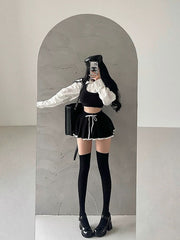 Jennie Style Drawstring Lace-Trimmed Mini Skirt