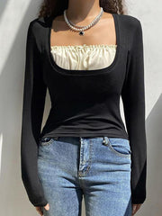 Square Collar Lace Crop Top