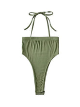 Solid Color Slash Halter Bodysuit
