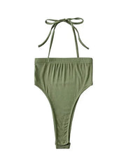 Solid Color Slash Halter Bodysuit