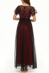 Elegant Formal Patchwork Zipper O Neck Ball Gown Dresses