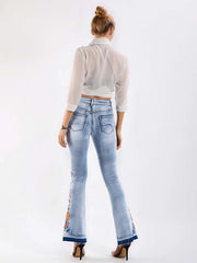 Embroidered Bell-Bottom Jeans
