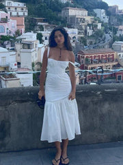 Linen-Cotton Blend Jacquard Midi Vacation Dress
