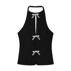 Pydshop Sexy Jewelry Bow Cut Out Lace Up Crop Top Womens Sleeveless Strapless Hot Girl Club Party Top Slim Solid Navel Short Topchristmas Gifts