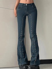 Vintage Stud Paneled Low-Rise Bootcut Jeans