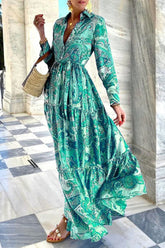 Street Print Buckle Polo Collar A Line Dresses(3 Colors)
