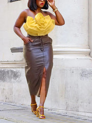 Pu Slit Lace-Up Skirt