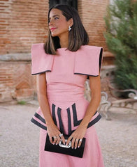 Pink Contrast Short Sleeve Work Dress
