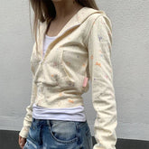 Pydshop Sweet Floral Print Hoodie Sweatshirts 2024 Autumn New Slim Fit Tops Mujer Y2K Grunge Long Sleeve Zipper Cardigan Jackets
