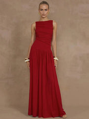 Elegant Sleeveless Ruched Maxi Dress