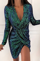 Fashion Elegant Solid Patchwork Fold V Neck Evening Dress Dresses