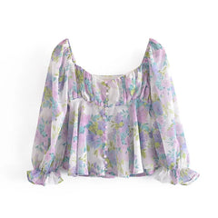 Pydshop 2023 Summer Beach Style Holiday Floral Woman Shirts Beach Vocation Ladies Mini Blouse Top