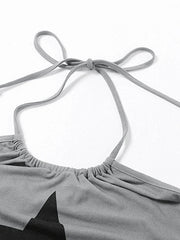 Star Print Halter Crop Cami Top