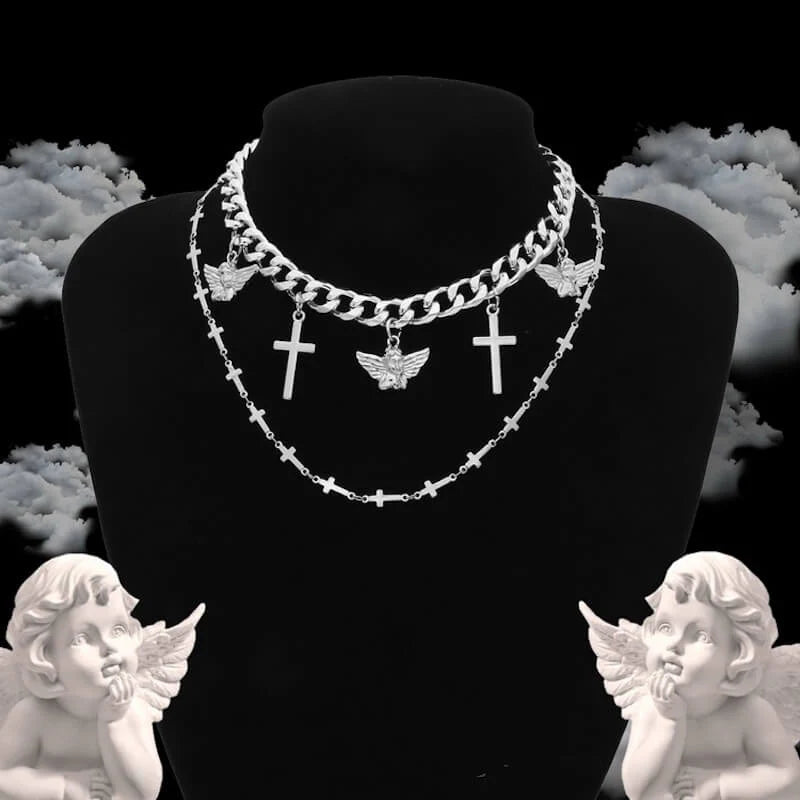 Angel Cross Multi-Strand Necklace