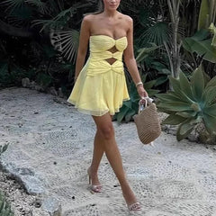 Strapless Pleated Backless Mini Dress
