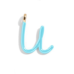 Custom Turquoise Enamel Script Letter Charm - U