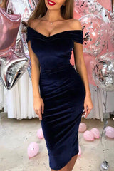Sexy Solid Fold Off The Shoulder One Step Skirt Dresses