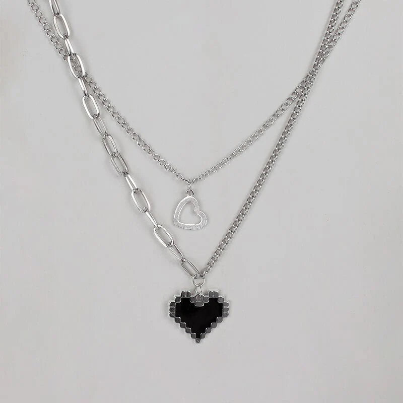 Pixel Heart Chains Necklace
