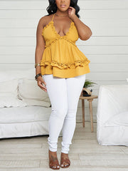 V-Neck Criss-Cross Ruffle Blouse Top