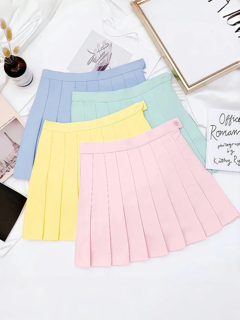 Candy Solid Pleated Mini Skirt