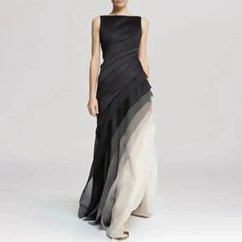 Gradient Mesh Patchwork Black Party Evening Dresses