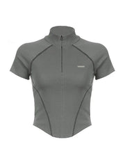 Half Zip Gray Crop Top
