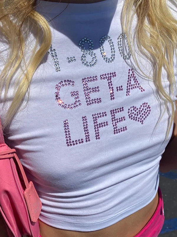 Rhinestone Letter Y2K Crop Top