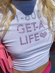 Rhinestone Letter Y2K Crop Top