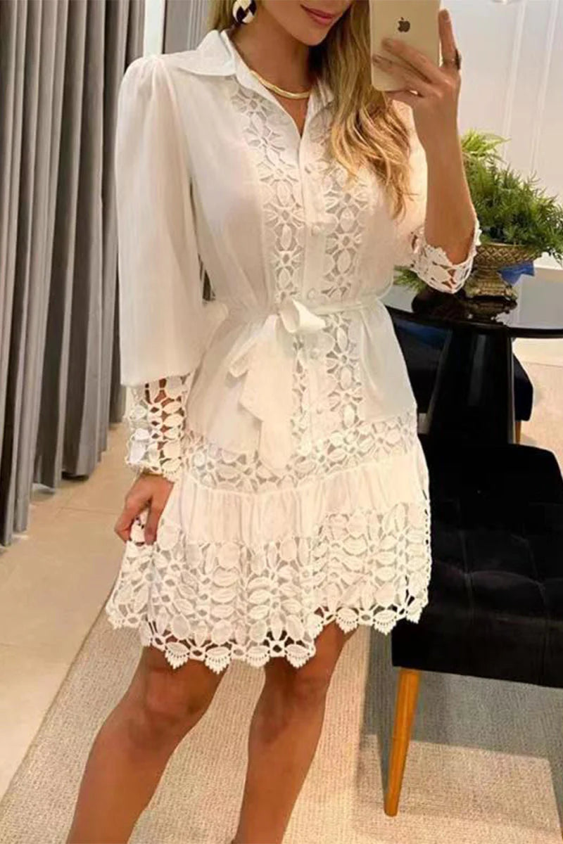 Elegant Solid Contrast Shirt Collar Dresses(5 Colors)