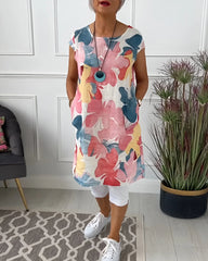 Elinaâ„?Colorful, Relaxed, Long Floral Top