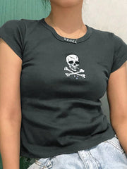Skull Embroidery Short Sleeve Tee