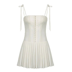 Pleated Corset Buckle Up Mini Dresses