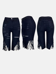 Tassel Ripped Bermuda Jeans