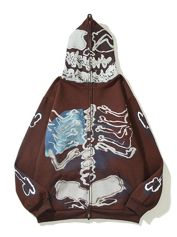 Men'S Skull Bones Pattern Zip Hoodie