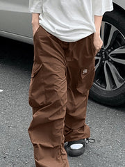 Ruched Brown Baggy Parachute Pants
