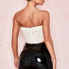 Sheer Style Ruched Strapless Mesh Corset Top - Ivory
