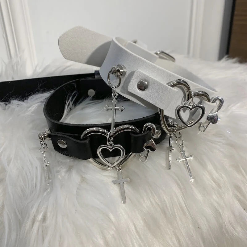 Punk Heart Cross Choker