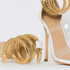 Ankle Wrap Open Toe Strap Stiletto Sandals - White