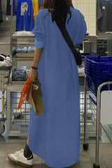 Casual Solid Pocket Polo Collar Irregular Dress Dresses