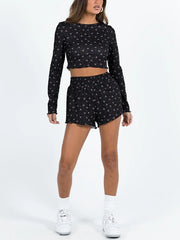 Floral Long Sleeve Crop Top & Shorts Set