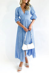 Elegant Buttons Patchwork V Neck A Line Dresses(3 Colors)
