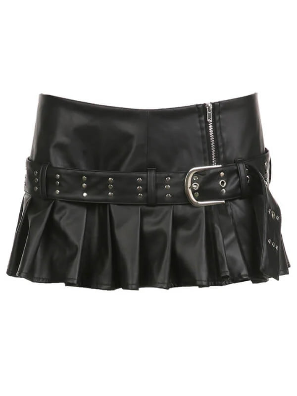 Punk Charm Rivet Belt Mini Skirt