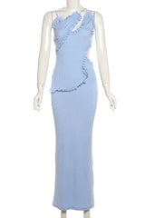 Elegant Hollow Out Patchwork Backless Spaghetti Strap Sling Dresses