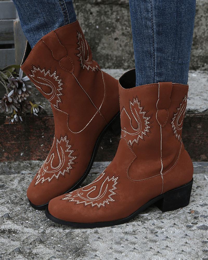 Women'S Casual Daily Floral Embroidery Slip On Boots