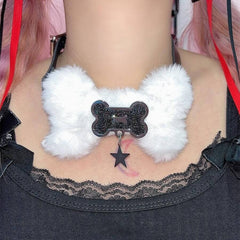 Fluffy Dog Bone Y2K Choker