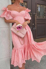 Fashion Street Solid Patchwork Off The Shoulder Princess Dresses