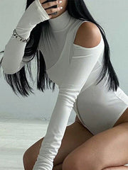 Patchwork Cutout White Long Sleeve Bodysuit