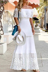 Sexy Solid Hollowed Out Off The Shoulder Lace Dress Dresses